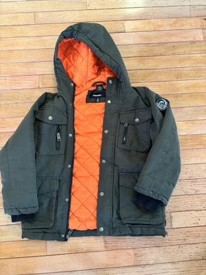 Jaqueta de inverno Diesel juvenil masculina pequena (8) zíper completo com capuz cáqui verde laranja - Imagem 1 de 4