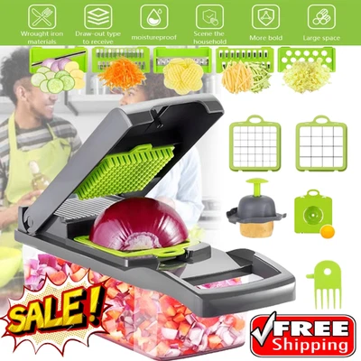 14-In-1 Vegetable Fruit Kitchen Chopper Cutter Food Onion Veggie Dicer Slicer US
