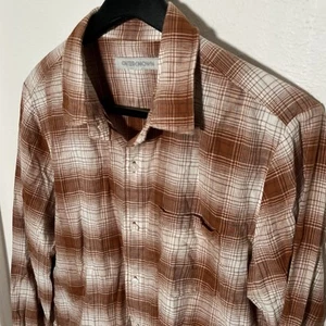 OUTERKNOWN Rust Plaid Lightweight Cotton Flannel Button Front L/S Shirt Mens M - Picture 1 of 5