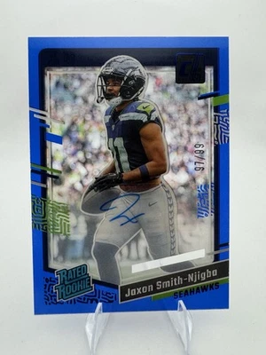 2023 Donruss Clearly Jaxon Smith-Njigba Rated Rookie Blue Auto RC /99 Seattle - Image 1 of 3