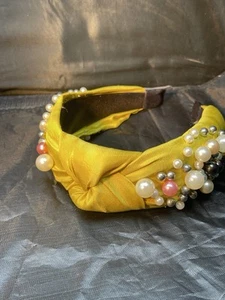 Pearl Headband Women’s pearl Knotted Beaded Jeweled Comfort Chartreuse - Picture 1 of 11