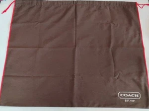 Large Authentic Coach Dust Bag Brown Cotton White Logo Red Drawstring 23"x19" - Picture 1 of 7