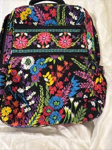 Vera Bradley Field Flowers Laptop Backpack Black Multicolored HTF EUC - Picture 1 of 14