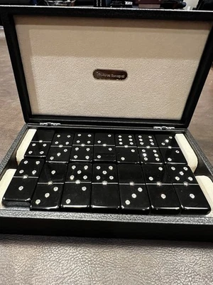 Renzo-Romagnoli-Domino-Set-Black-Crystal-Inlay-Made-in-Italy-Luxury - Image 1 of 4