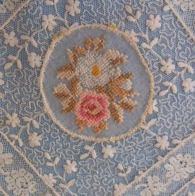 Vintage Normandy Mixed Lace Table Runner Mat Tray Doily Petit Point Embroidery - Image 1 of 4