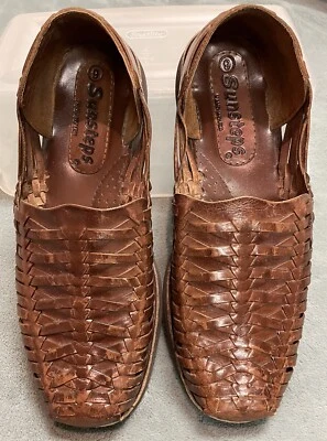 Mens Sunsteps Hand Woven Brown Leather Slip On Huaraches Sandals Shoes Sz 9 - Image 1 of 4