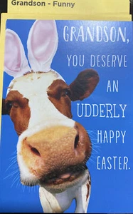 Happy Easter, Grandson, Funny, Cow with Bunny Ears, Hallmark, Greeting Card - Picture 1 of 3
