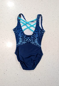UK BRAND Quatro Quattro gymnastics dance Leotard Child Small Blue STRAPPY BACK - Picture 1 of 4