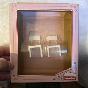 Vintage Lundby Doll House Chairs - White (NIB) Sweden - Pink Seat Covers - Picture 1 of 10
