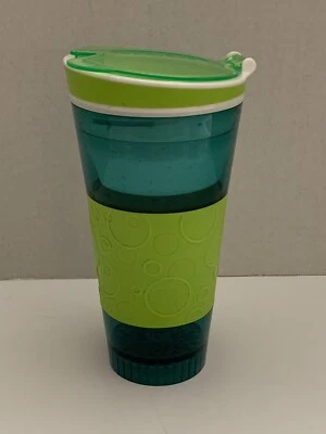 Snackeez 2-in-1 Cup For Snacks and Drinks Teal and Lime no Straw EUC - Image 1 of 4