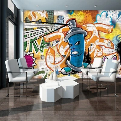 Papel Pintado Graffiti 312x219cm Habitación Adolescente Mural Pared Azul Fácil de Aplicar Foto 1 de 4