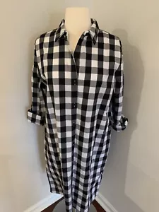 NWOT Hesperus Buffalo Check Shirt Dress Sz M Black White Fall Collared Long Slv - Picture 1 of 7