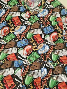 Scrubs Coffee Themed Multicolored Scrub Top French Roast Mocha Espresso V-Neck M - Picture 1 of 12