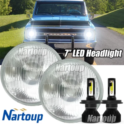 Pair 7“ Inch Round LED Headlight Hi-Low Beam Bulb For Chevy C10 C20 C30 K10 G20 Foto 1 de 4