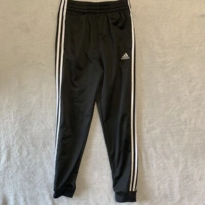 Adidas Youth Boys Black White Striped Athletic Track Pants Sweatpants L 14/16 - Picture 1 of 9