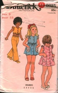 6625 Butterick Vintage SEWING Pattern 1970s Girls Top Dress Pants Bloomers 3 OOP - Picture 1 of 2