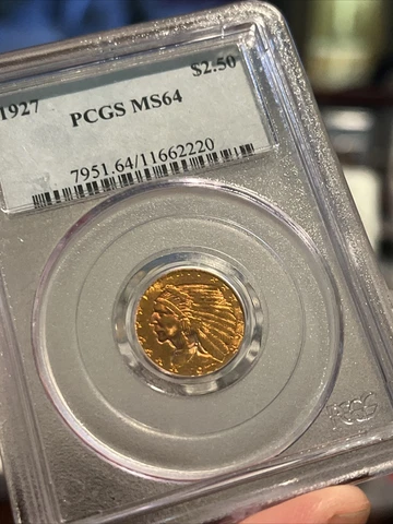 1927 GOLD USA $2.5 INDIAN HEAD $2 1/2 COIN PCGS MINT STATE 64 Beautiful Tone! Cover