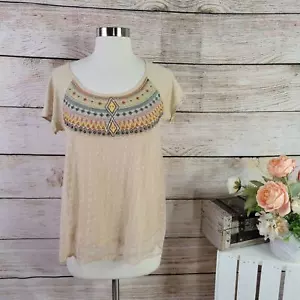 Top donna Anthropologie Lilka con perline in rete sovrapposto marrone taglia extra small - Foto 1 di 7