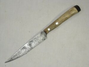 vintage antique  fixed blade knife natural bone wood end handle utility parer