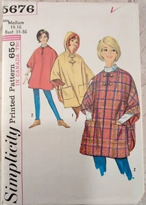 SIMPLICITY 5676 VTG 60s Fashion Sewing Pattern CUT Ponchos Reverse 14 16 Medium - Picture 1 of 8