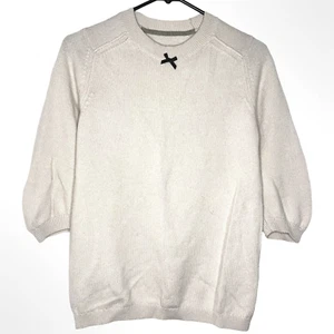Brochu Walker Sweater Womens XS Cream Cashmere Cotton Pullover 3/4 Sleeve Bow - Picture 1 of 17