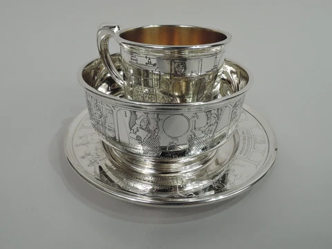 Gorham Baby Set W8/24 Antique Edwardian Cup Bowl Plate American Sterling Silver Cover