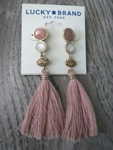 Lucky Brand gold tone Pink~White~Marcasite Pink Fringe earrings, NWT - Picture 1 of 4