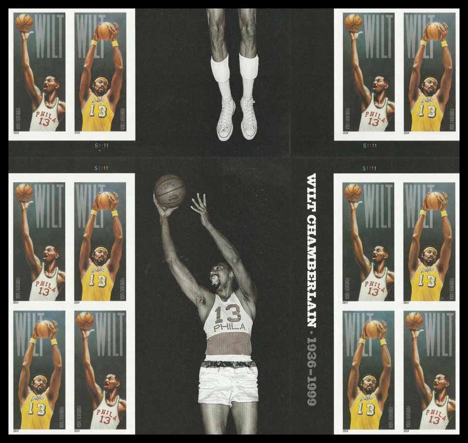 US 4951b Wilt Chamberlain imperf NDC cross gutter block 12 A MNH 2014 - Image 1 of 1
