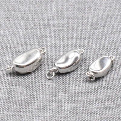 2pcs of 925 Sterling Silver Coffee Bean Oval Pearl Clasps with Rhodium Plated - Image 1 of 4