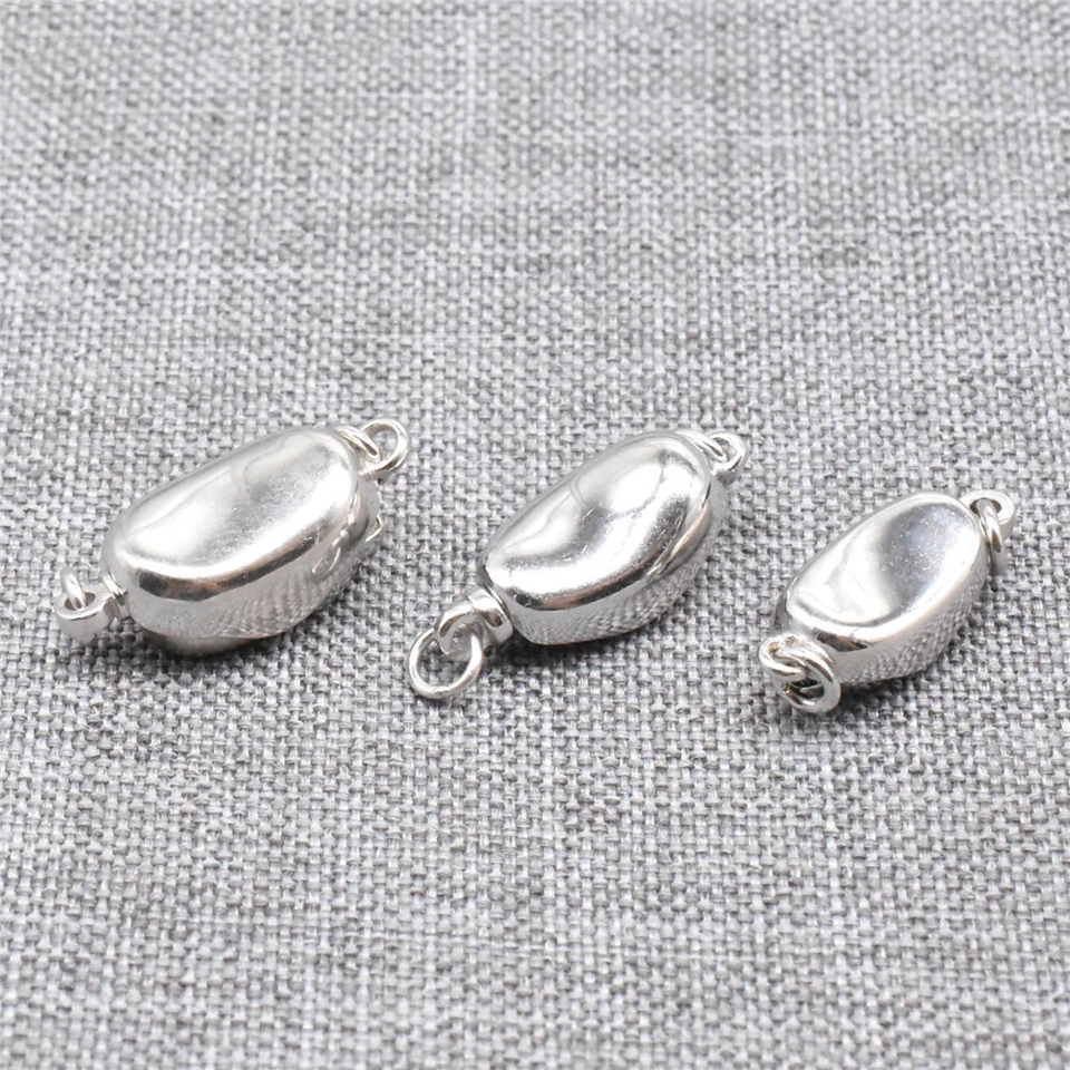 2pcs of 925 Sterling Silver Coffee Bean Oval Pearl Clasps with Rhodium Plated - Image 1 of 4