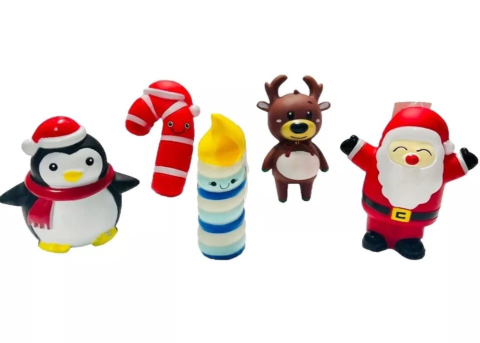 NEW 5-Pack Squeaky Dog Toys 5”Christmas Santa, Reindeer, Penguin, Candle, Candy - Изображение 1 из 4