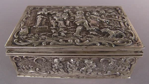 AUSGEFALLENE RELIEFIERTE Hanau 800 SILBER DECKEL DOSE, MEHRFACH PUNZIERT - Bild 1 von 15