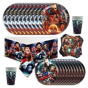 Horror Movie Party Supplies Set Plates Cups Tablecloth Napkins Birthday Decor - Picture 1 of 6