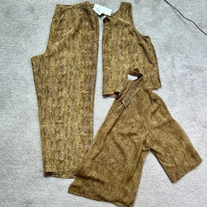 Maggy London 3 Piece Set Pants Tank & Cover Up 100% Silk Monochromatic Brown 22 - Picture 1 of 11