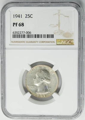 1941 Washington Quarter 25c PF68 PR68 NGC 950690-27 - Image 1 of 4