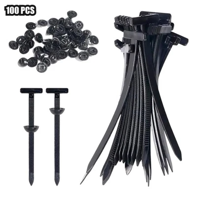 100 Pcs Nylon Universal Cable Tie Buckle – Heavy Duty Sided Snap Fit Black - Image 1 of 4