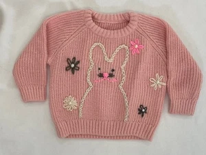 Bebé Niño Niñas Bordado a Mano Rosa CONEJITO Suéter | Suéter PASCUA | ¡NUEVO! - Imagen 1 de 1