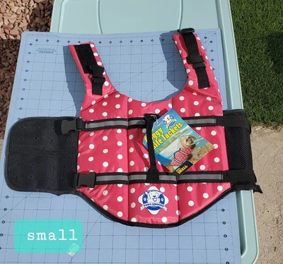 Small Paws Aboard  Doggy Life Jacket Pink/ White Polka Dots. - Image 1 of 4