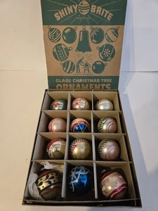12 Mixed Lot (Shiny Brite, Poland) Glass Christmas ornaments,  Shiny Brite Box - Picture 1 of 2