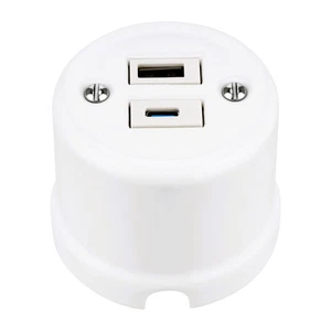 Aufputz Porzellan Retro USB-A I USB-C Steckdose 2-fach I Serie QR1 weiß - Bild 1 von 8