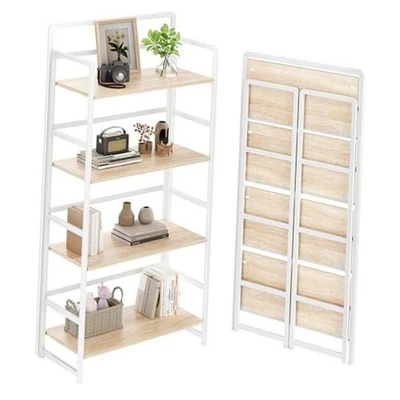 Estantería Plegable Sin Montaje, Estantería Plegable para Libros de 4 Niveles Beige Foto 1 de 4