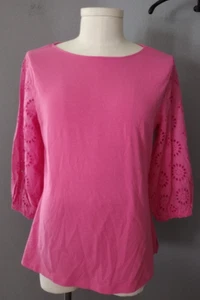 Belle by Kim Gravel Pink Triple Luxe Knit 3/4 Eyelet Sleeve Top Size M - Picture 1 of 4