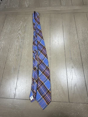 Peter MillarMens One Size Blue Plaid 100% Silk Hand Folded Necktie Tartan - Изображение 1 из 4