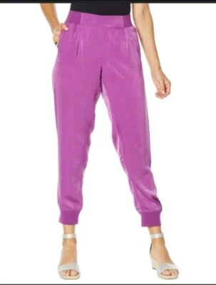 Purple Faux Silk Pull On Jogger Pants DG2 BY DIANE GILMAN WOMEN'S X-LARGE - Image 1 of 4