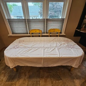 Battenburg White Cotton Linen Lace Rectangular Tablecloth Vintage 70 x 104 - Picture 1 of 4