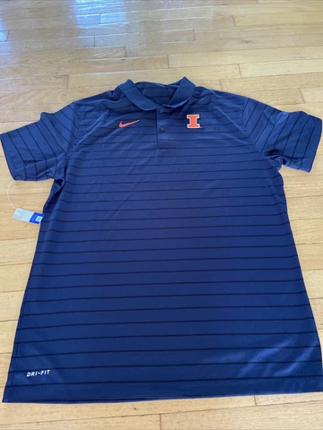 Nike NCAA Illinois Fighting Illini SHORT SLEEVE POLO Sz L BNwT DD0059 Navy Cover