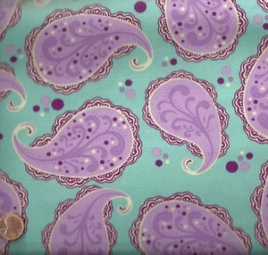 Playful Paisley aqua purple Michael purple fabric - Picture 1 of 1