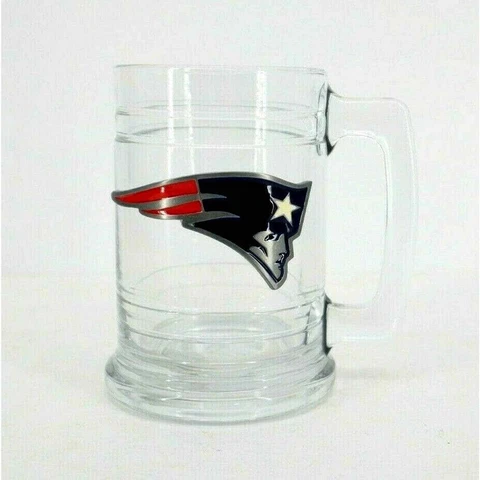 Official NFL 2004 New England Patriots Pewter Logo 5 Inch Tankard Glass Mug Cup Cover