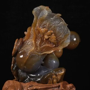 5.16" Natural Red Agate Hand Carved Cabbage, Peach, Ganoderma & Bat Crafts #AX44 - Picture 1 of 10