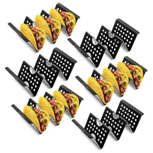  Mexico Taco Holder Stands Set of 6 Plastics Large Taco Tray Hollow Black - Picture 1 of 7